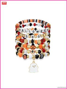 Halloween Stretch Bracelet Unisex Ghost Bat Skull Charm Jewelry Gift Party